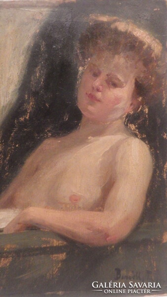 Frigyes Borszéky old oil-cardboard painting, lady in the bathtub