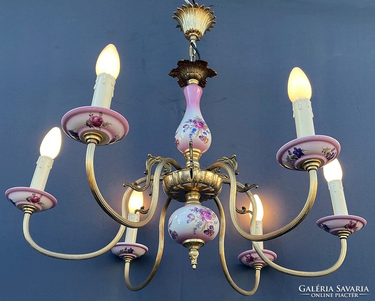 Chandelier with pink majolica inlay. He also has a pair of 1.