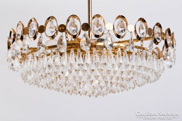 Imposing crystal chandelier, gilded copper and glass, Austria around 1970 - 1403