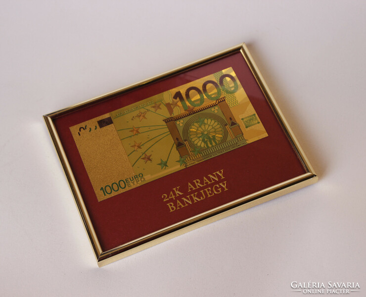 1000 euro fantáziaveret bankjegy aranyozva és keretezve