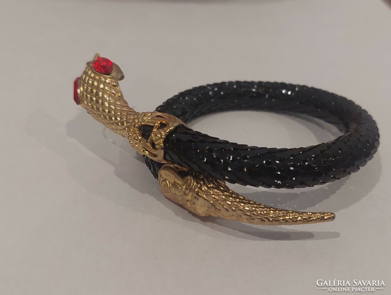 1970s Cleopatra Whiting and Davis Black Enamel Snake Bracelet