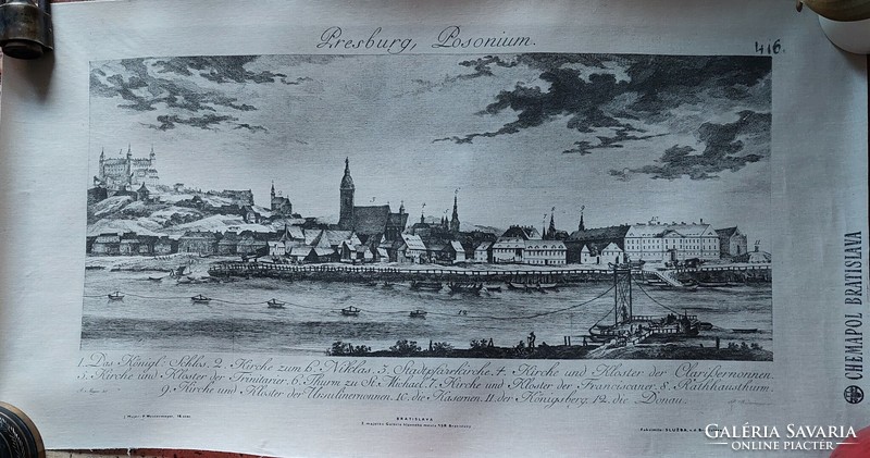 Pozsony látképe 1780-ból. Johann Jacob Meyer rajza után, Andreas Westermayer rézkarca