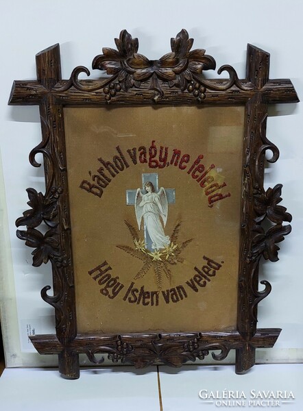 Antique home blessing in carved grape frame, wooden picture frame