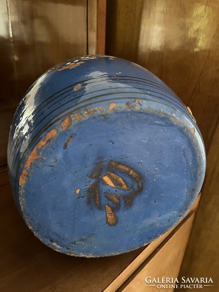 Antique blue-glazed earthenware pot