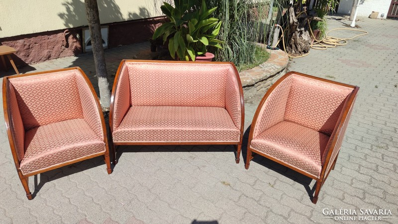 Very rare, antique, design Art Nouveau mahogany sofa with beautiful fabric from the 1910s