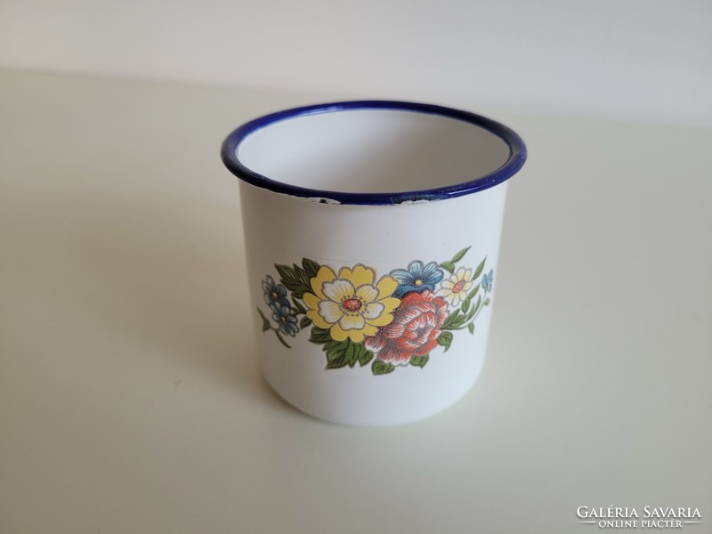 Old retro enamel flower pattern enamel children's mug floral children's mug
