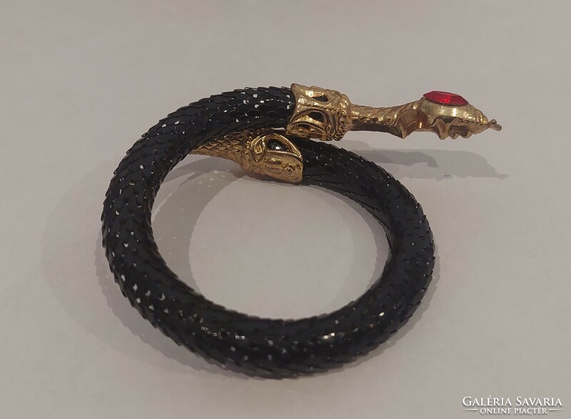 1970s Cleopatra Whiting and Davis Black Enamel Snake Bracelet