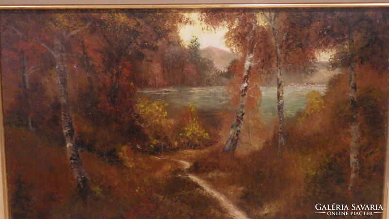 Rácz: forest detail, forest road oil painting