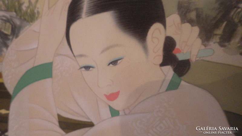 Keleti jelzett festmény gyönyörű gésa