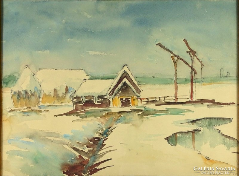 1O147 xx. Century painter: winter farm with a henhouse, 1939