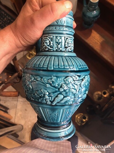 Antique majolica ceramic jug, pitcher, schütz cilli, in a pair, height 26 cm,