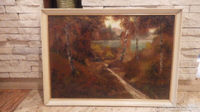 Rácz: forest detail, forest road oil painting