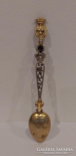 Decorative, gilded, painted, marked silver spoon