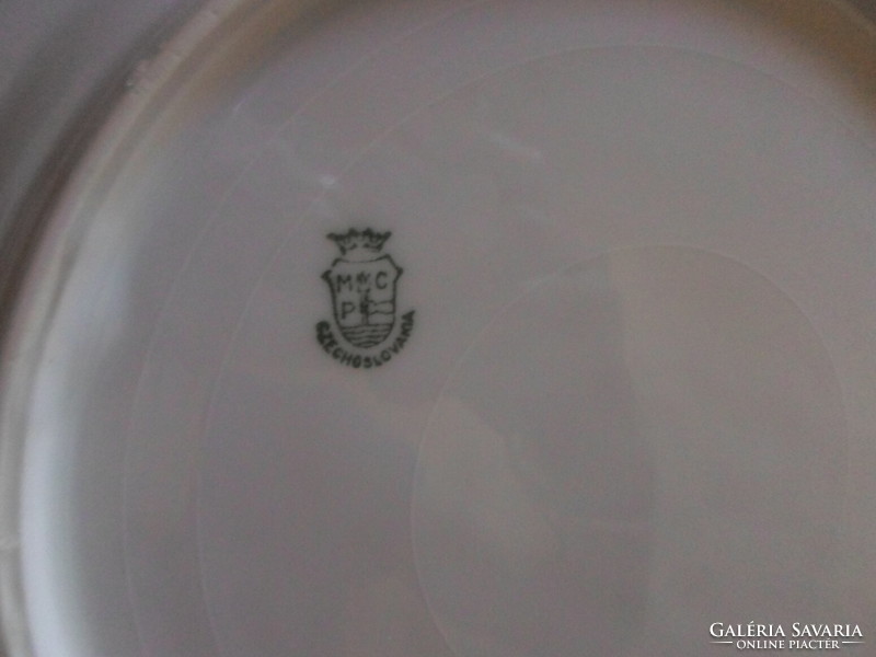 Cseh porcelán (MCP), aranyszegélyes fehér tányér 2. (lapos; csehszlovák, Czechoslovakia)