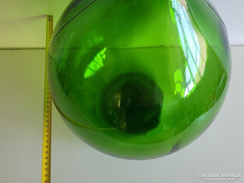 Régi nagy méretű 15 literes zöld üveg üvegballon borosüveg palack lakberendezési dekoráció