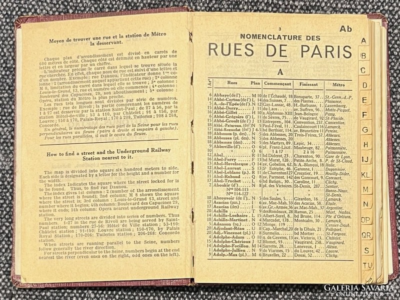 Paris map (1966) with bus and subway timetables