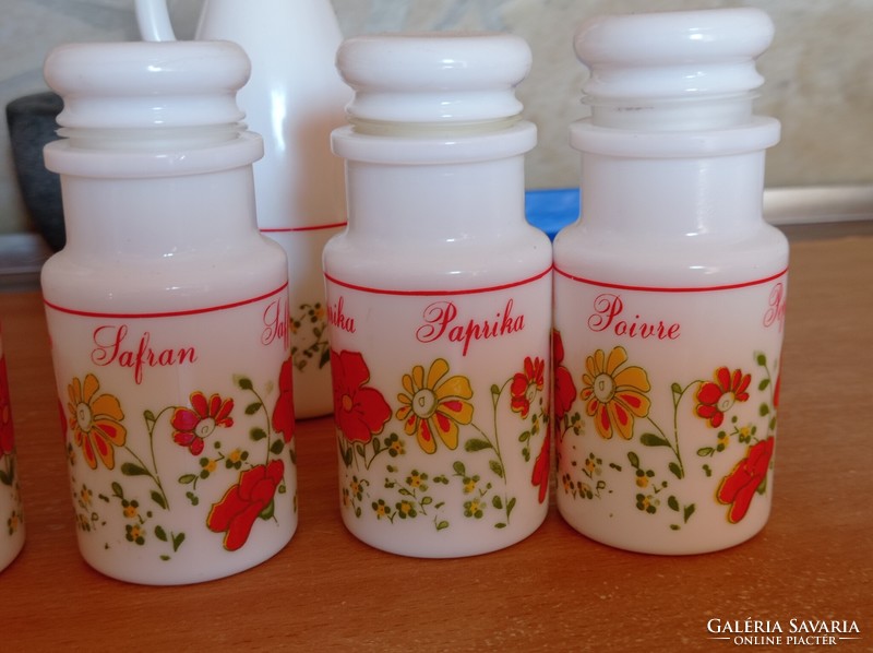 French milk glass spice jar set