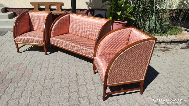 Very rare, antique, design Art Nouveau mahogany sofa with beautiful fabric from the 1910s