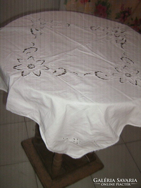Beautiful white ruffled floral tablecloth