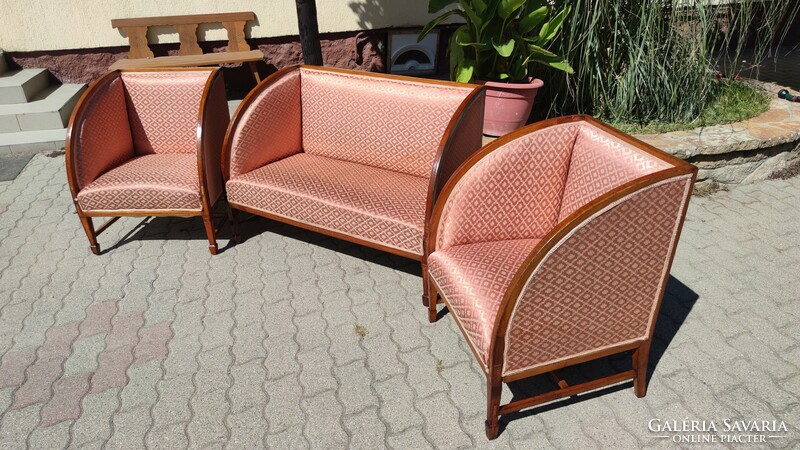 Very rare, antique, design Art Nouveau mahogany sofa with beautiful fabric from the 1910s