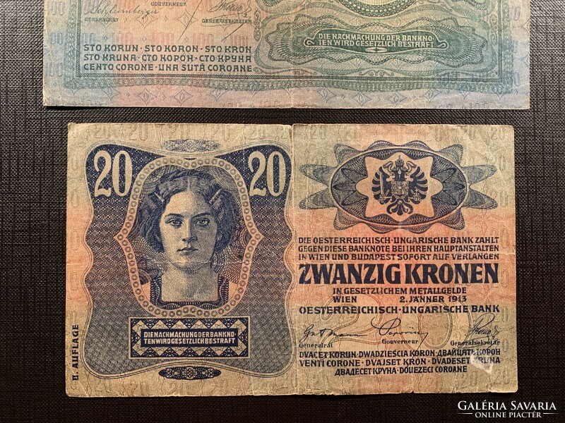 *** Rare 1912-1913 Hungarian stamped 20 and 100 crowns ***