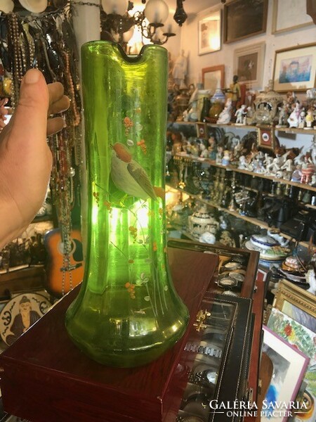 Antik fújt üveg kancsó, biedermeier, 40 cm-es magasságú.
