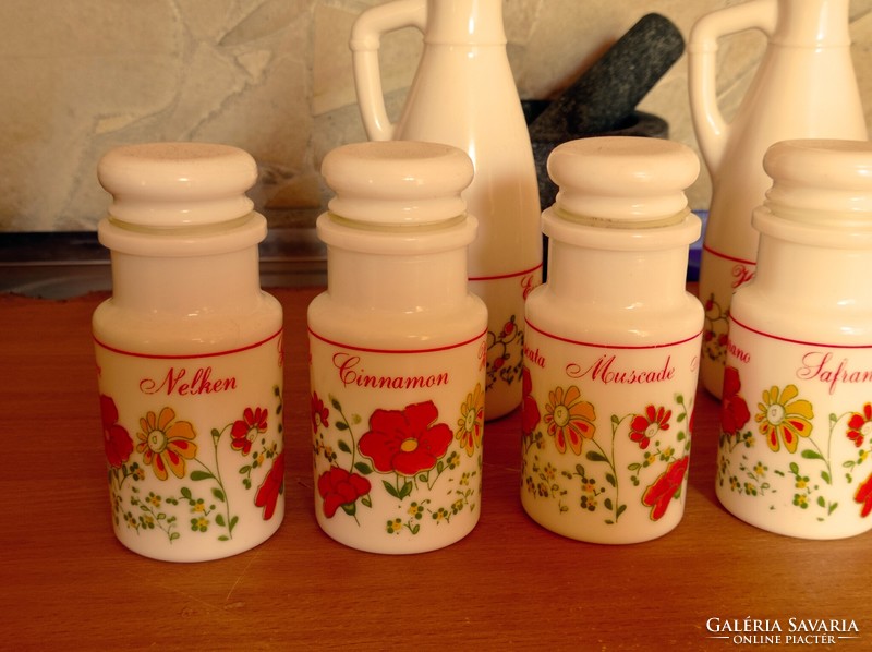 French milk glass spice jar set