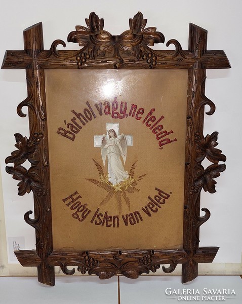 Antique home blessing in carved grape frame, wooden picture frame