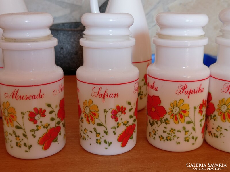 French milk glass spice jar set