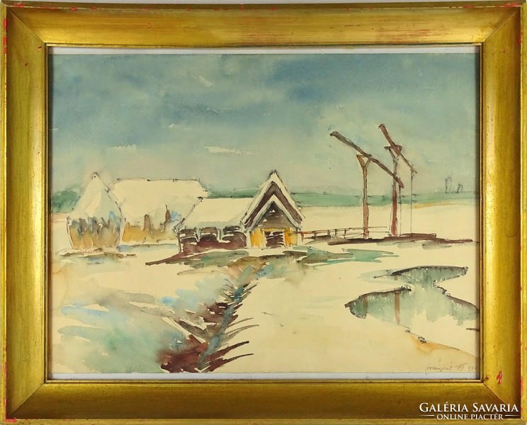 1O147 xx. Century painter: winter farm with a henhouse, 1939