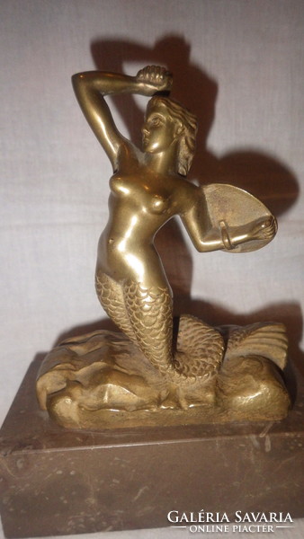Solid copper statue warrior mermaid
