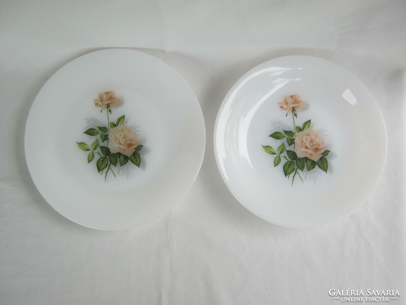 Arcopal France fehér üveg rózsa mintás tányér készlet 6 mély + 6 lapos