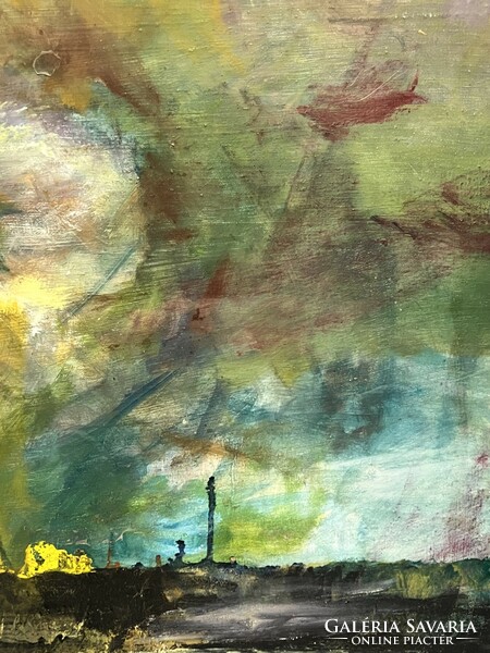 Unknown painter: picture within a picture (storm clouds) - large abstract work /invoice provided/