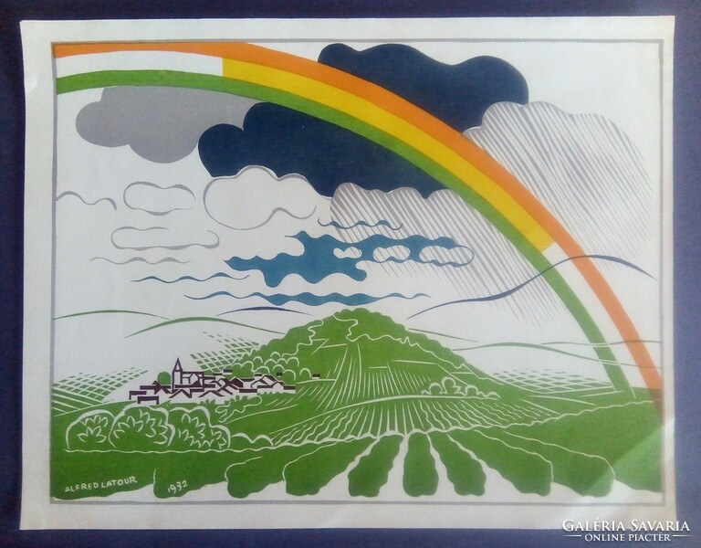 Alfred latour fauvista/art-deco 'rainbow' colored woodcut, 1932