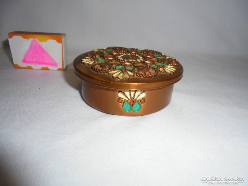 Old copper, jewelry box with fire enamel decoration, medicine box, jar, bonbonnier