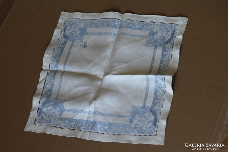 Old Dutch ship monogrammed silk damask napkin