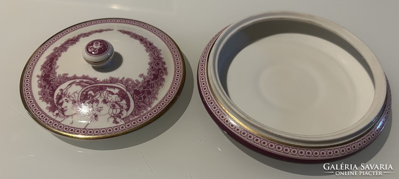 Rare purple color! Hollóháza Jurcsák László limited edition porcelain bonbonnier
