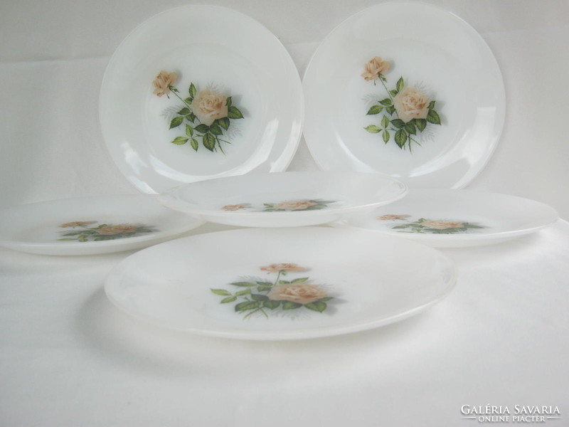 Arcopal france white glass rose pattern plate set 6 deep + 6 flat