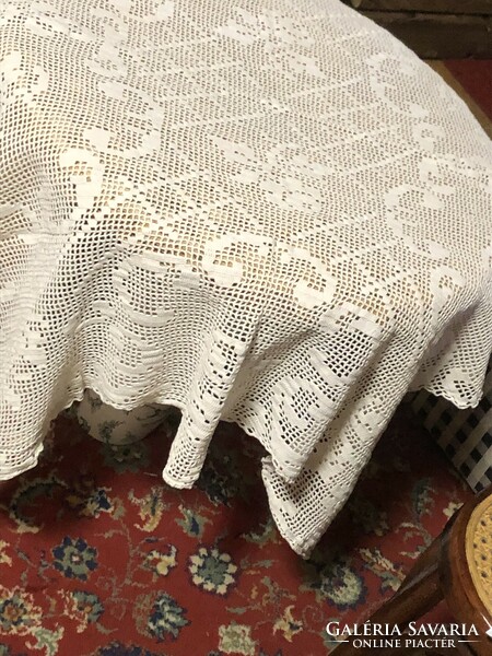 Handmade antique crocheted lace tablecloth, centerpiece