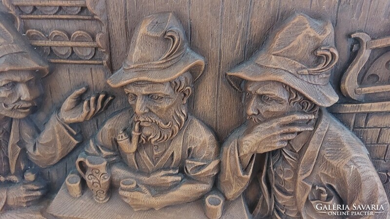 (K) old German carved wall picture 43x35 cm, marked (artificial wood)