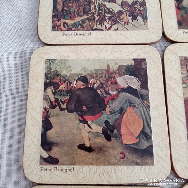 6 cork coasters decorated with paintings by Peter Brueghel