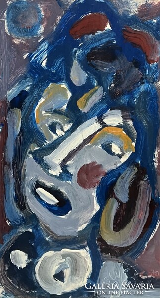 Miklós Németh (1934-2012) face in blue (oil on cardboard) /invoice provided/