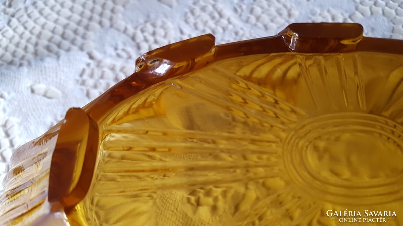 Art deco amber etched glass bowl