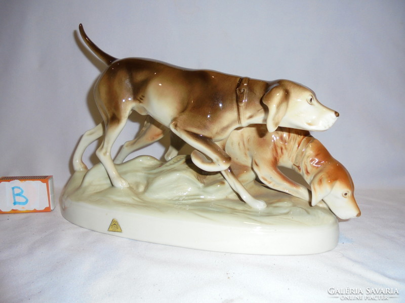 Pair of royal dux dogs, hunting dogs - porcelain statue, nipp, figurine