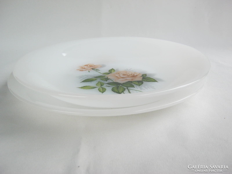 Arcopal France fehér üveg rózsa mintás tányér készlet 6 mély + 6 lapos