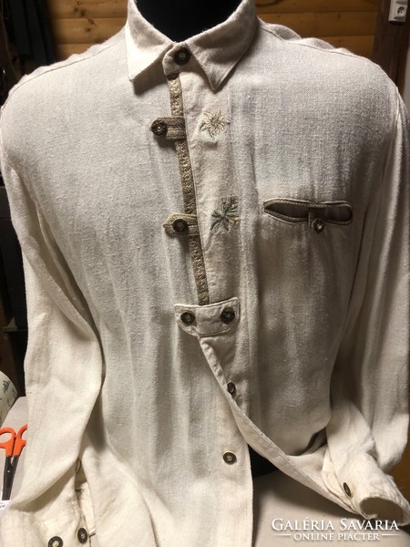 Men's natural linen hunting shirt with vintage embroidery