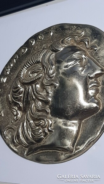 III. Nagy Sándor (Alexandrosz) (makedón király) sárgaréz plakett nagyméretű , nehéz darab