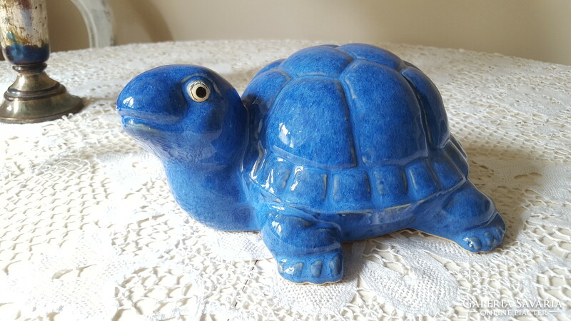 Kék mázas,kerámia teknős figura