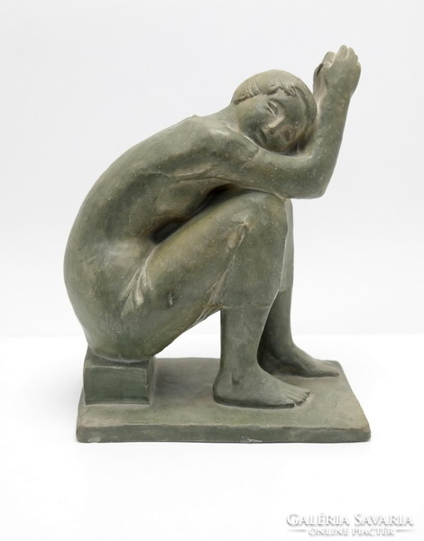Márta Lesenye: female nude terracotta statue, around 1970 - 5128