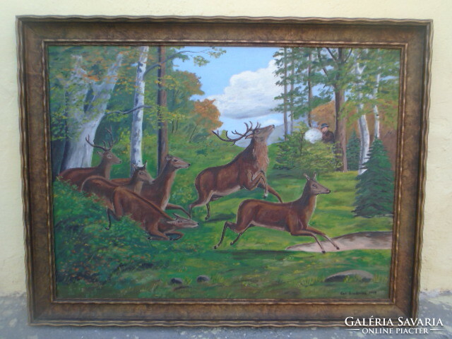 His painting by an antique, well-known painter - hunting scene is a beautiful, large-scale, unusual work
